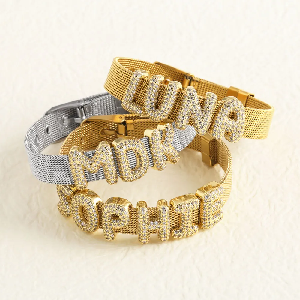 FLOLA CZ Crystal 26 Letters DIY Name Bracelets for Women Gold Silver Color Initial Bracelets Handmade Jewelry Gifts brtb35 - Image 2