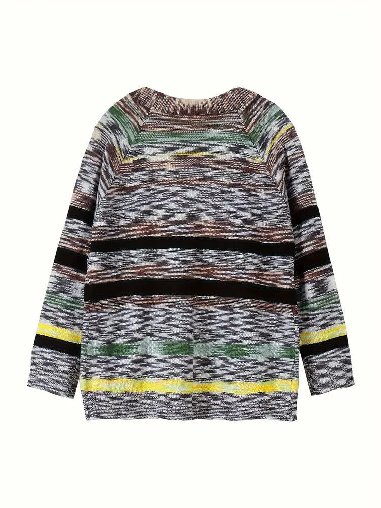 التخليص حجم كبير سترة المرأة سترة متعدد الألوان مخطط محبوك سترة تنوعا طويلة الأكمام الملابس النسائية للبيع #6