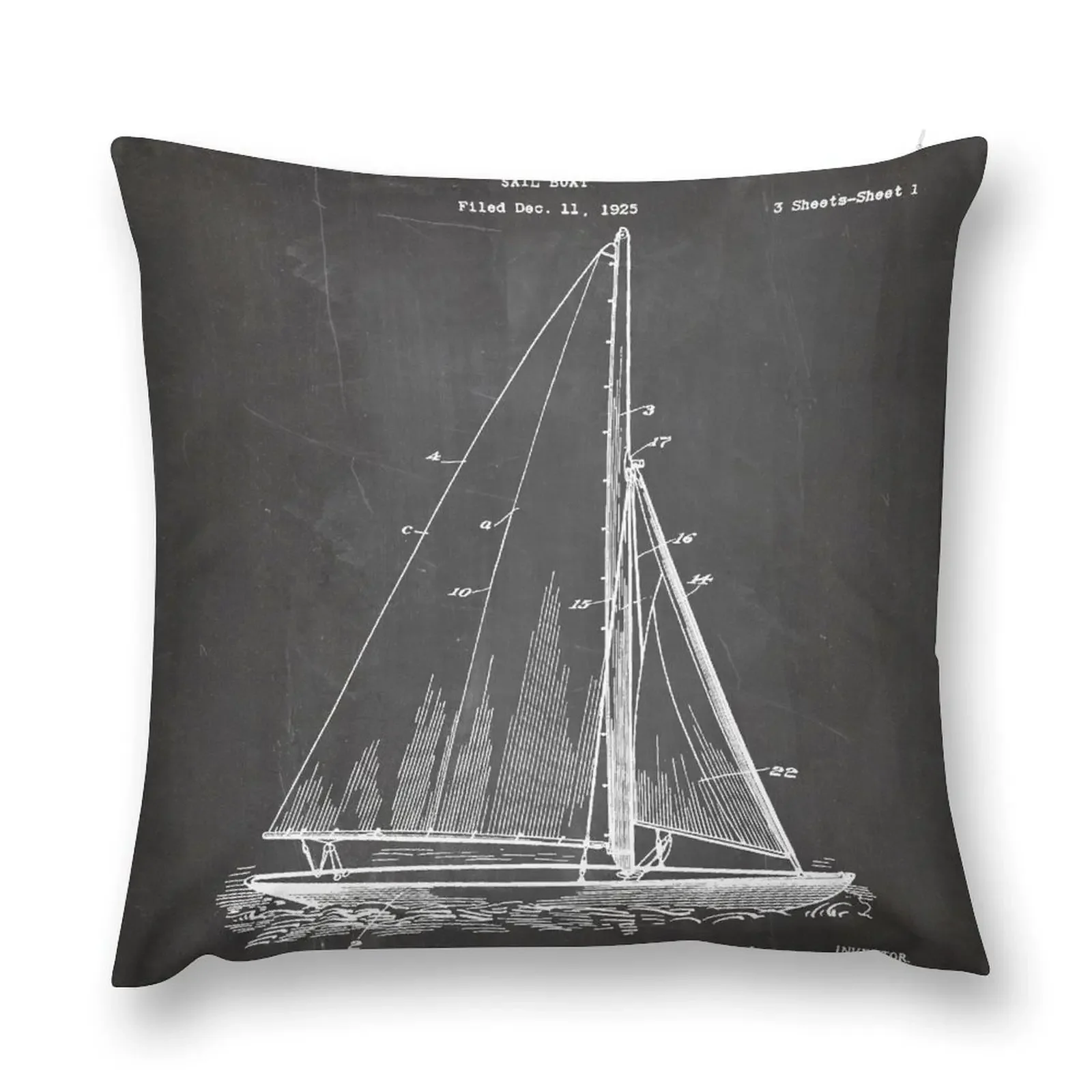 

Sailboat Patent - Yacht Art - Black Chalkboard Throw Pillow christmas supplies Pillowcase pillow