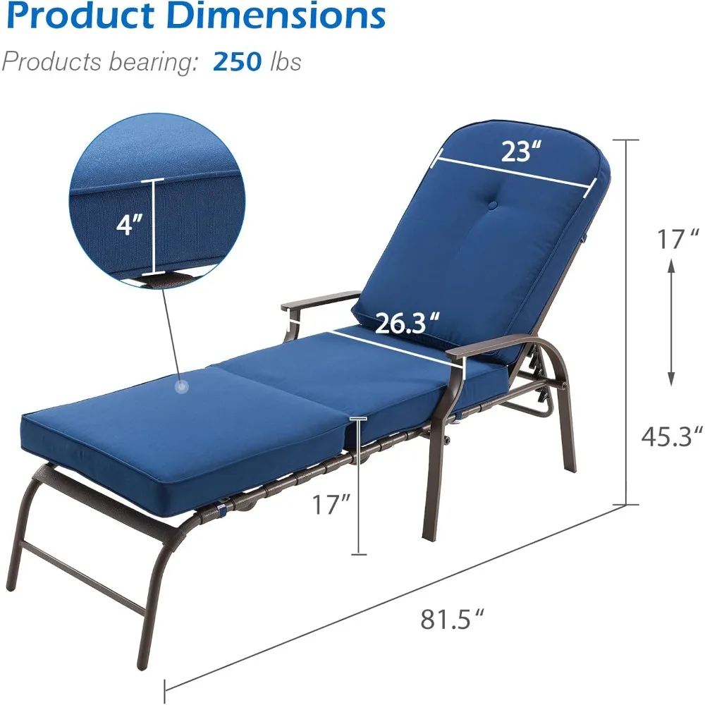 

Adjustable Outdoor Chaise Lounge Chair Patio Lounge Chair Recliner Furniture with Armrest and Cushion for Deck