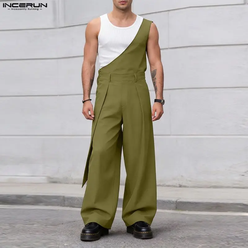INCERUN Men's Jumpsuits Pants Solid Color Loose Sleeveless Irregular Rompers For Man Streetwear 2026 Fashion Casual Man Overalls view 2