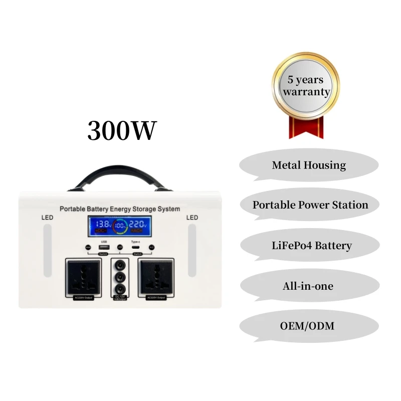 1200W Compact Portable Power Station USB C PD 300W Output Light Emitting Diode Flashlight Camping Home Office Energy