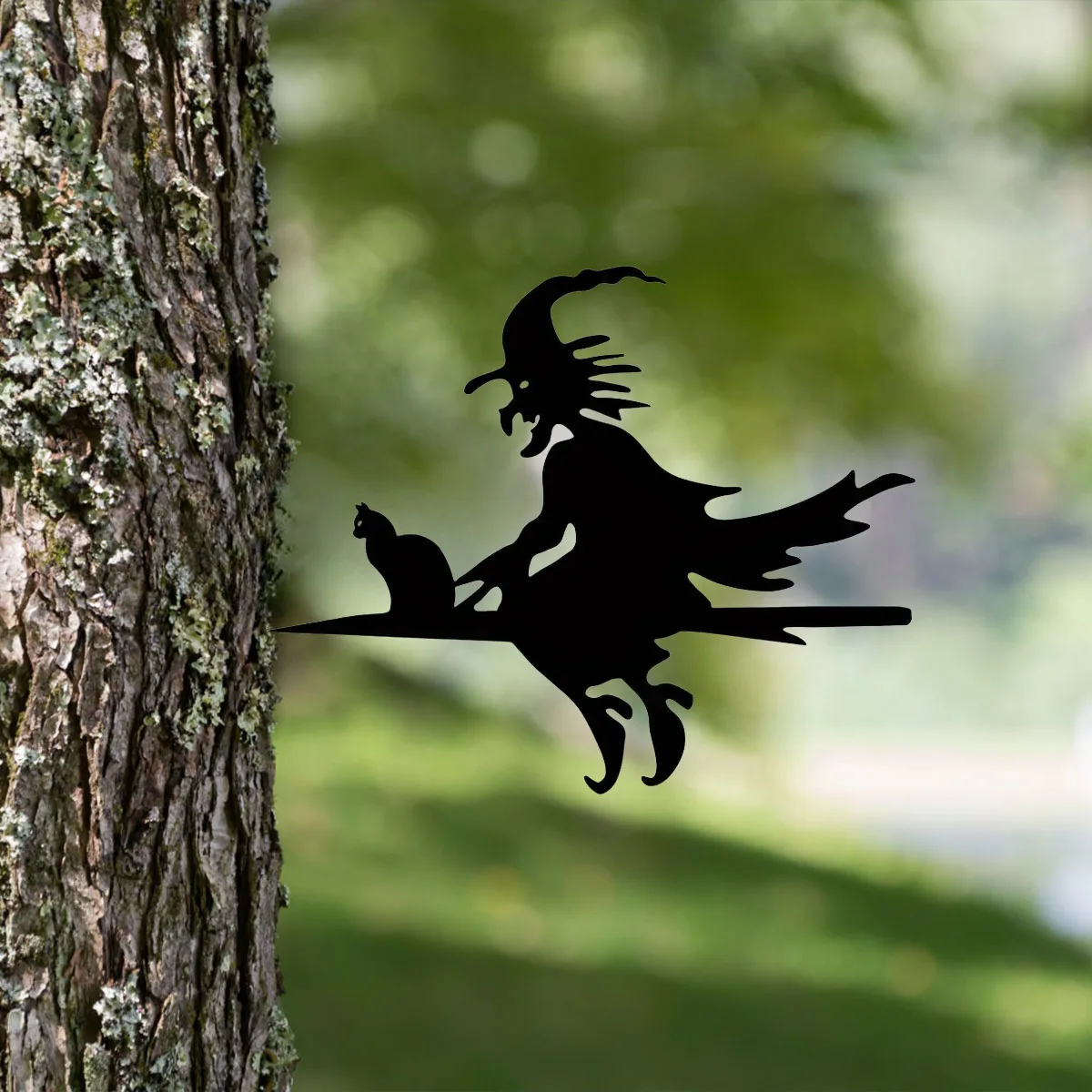 

1pc Haunting Scary Witch & Cat on Branch Steel Silhouette Metal Wall Art: For Home, ard,and Patio.Outdoor Statue Stake Adornment