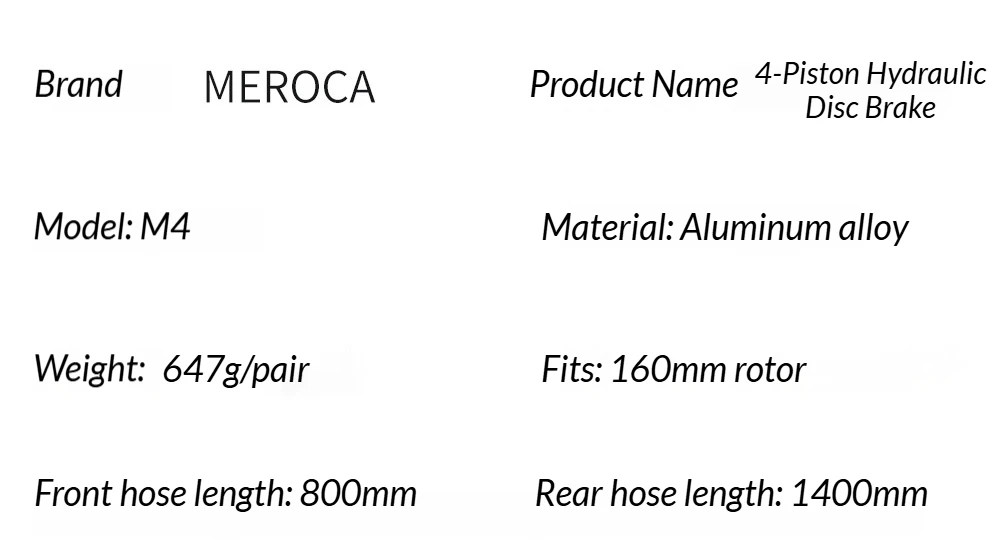 MEROCA M4 4-Kolben Hydraulisches Scheibenbremsen-Set Mountainbike Vorne 800/Hinten 1400mm 160mm Rotor MTB Fahrrad-Bremszange – Detail 2