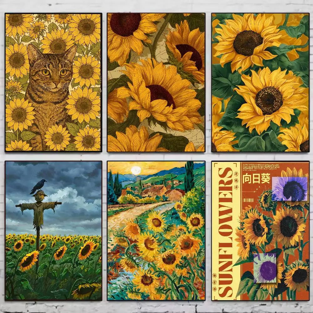 Large Luxury Sticker Sunflower Flower Art Pictures Poster Printing Oil Painting Canvas Painting For Modern Home Decor Wall Art ﻿ view 2