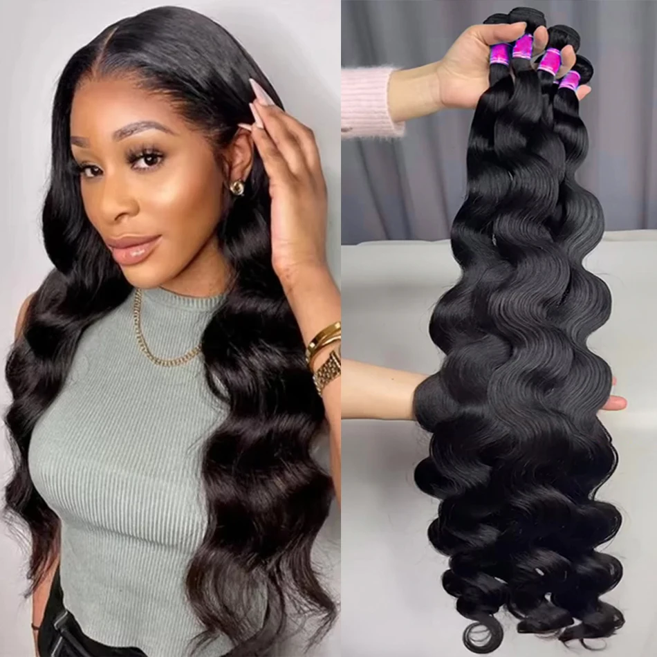 

30 40-дюймовых пучков человеческих волос с объемной волной, 100% бразильские необработанные человеческие волосы, 1/3/4, пучки 14А, толстые натуральные наращивания для чернокожих женщин