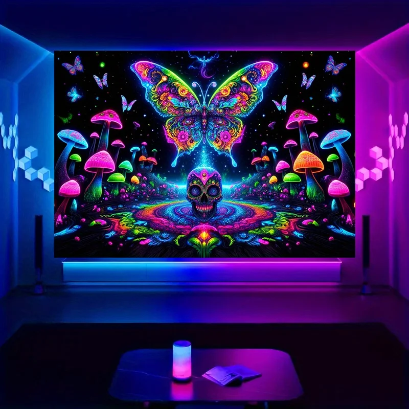 VIKAMA مخدر فراشة الجمجمة نسيج مع أجنحة النيون الموسيقى لعبة حفلة تدفق خلفية موضوع B & B غرفة ديكور #4