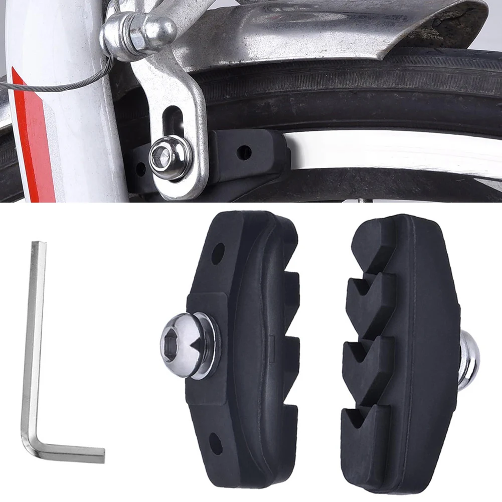 50mm Rennrad V-Bremsbeläge aus Gummimischung mit Schlammführungsrille für Allwetter-Radfahren, schwarz, 1 Paar mit Werkzeug – Detail 1