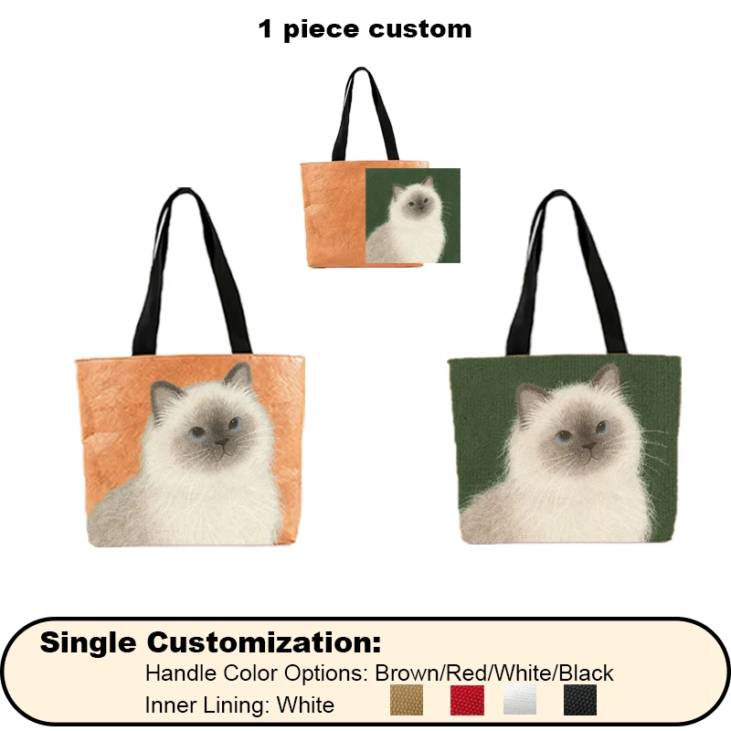 

1 Piece Custom Tote Bag for Your Design Waterproof Dupont Paper Beach Bag Large Capacity Eco Shopping Shoulder Bag Woman