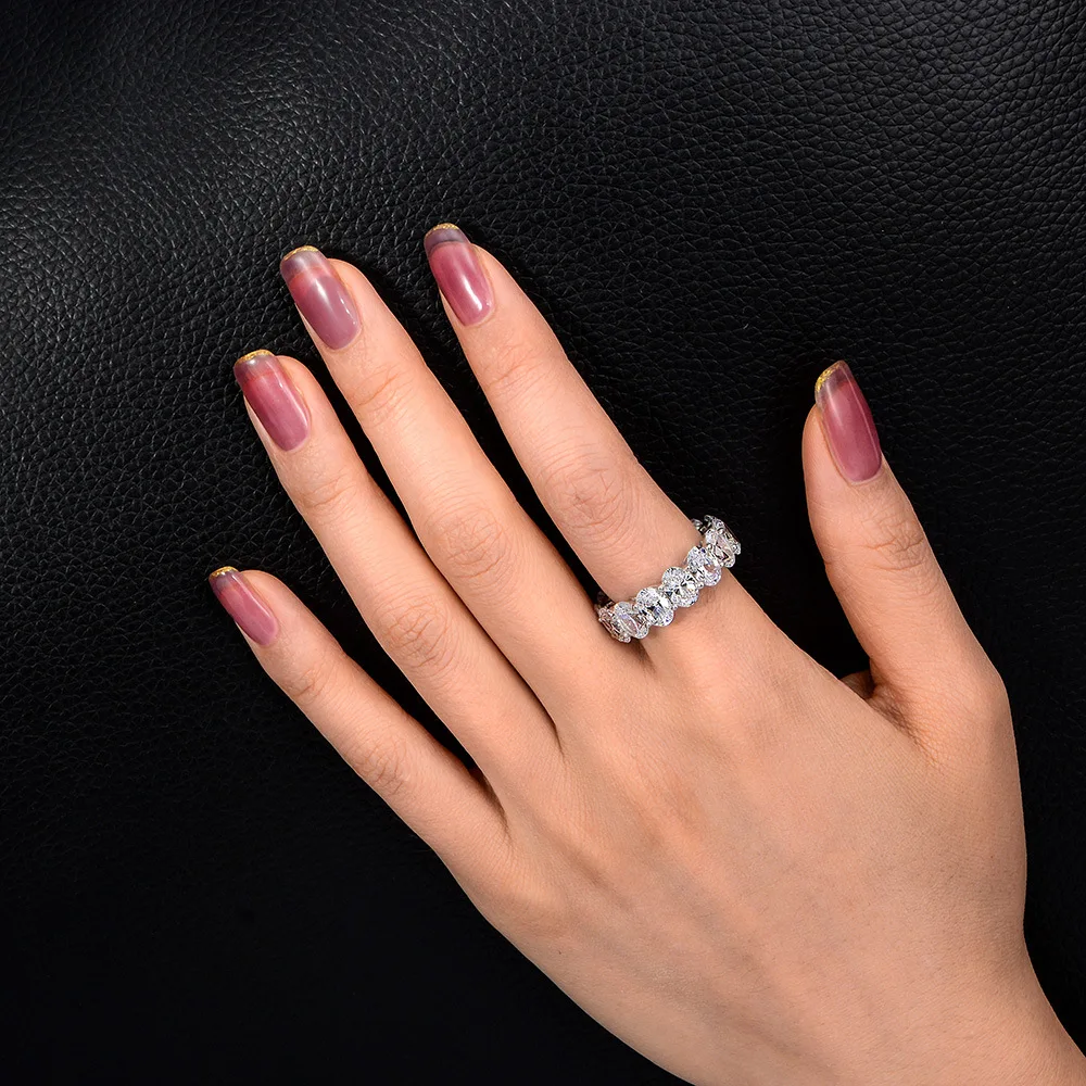 OEVAS 100% 925 Sterling Silver 5*7mm Oval Cut Full Eternity Ring For Women Sparking High Carbon Diamond Wedding Fine Jewelry