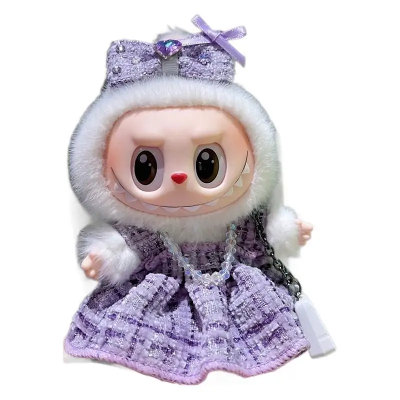 Caja ciega con colgante de primera segunda generación, serie de fiesta sentada, muñeca de vinilo, ropa de bebé púrpura, reemplazo de LABUBU