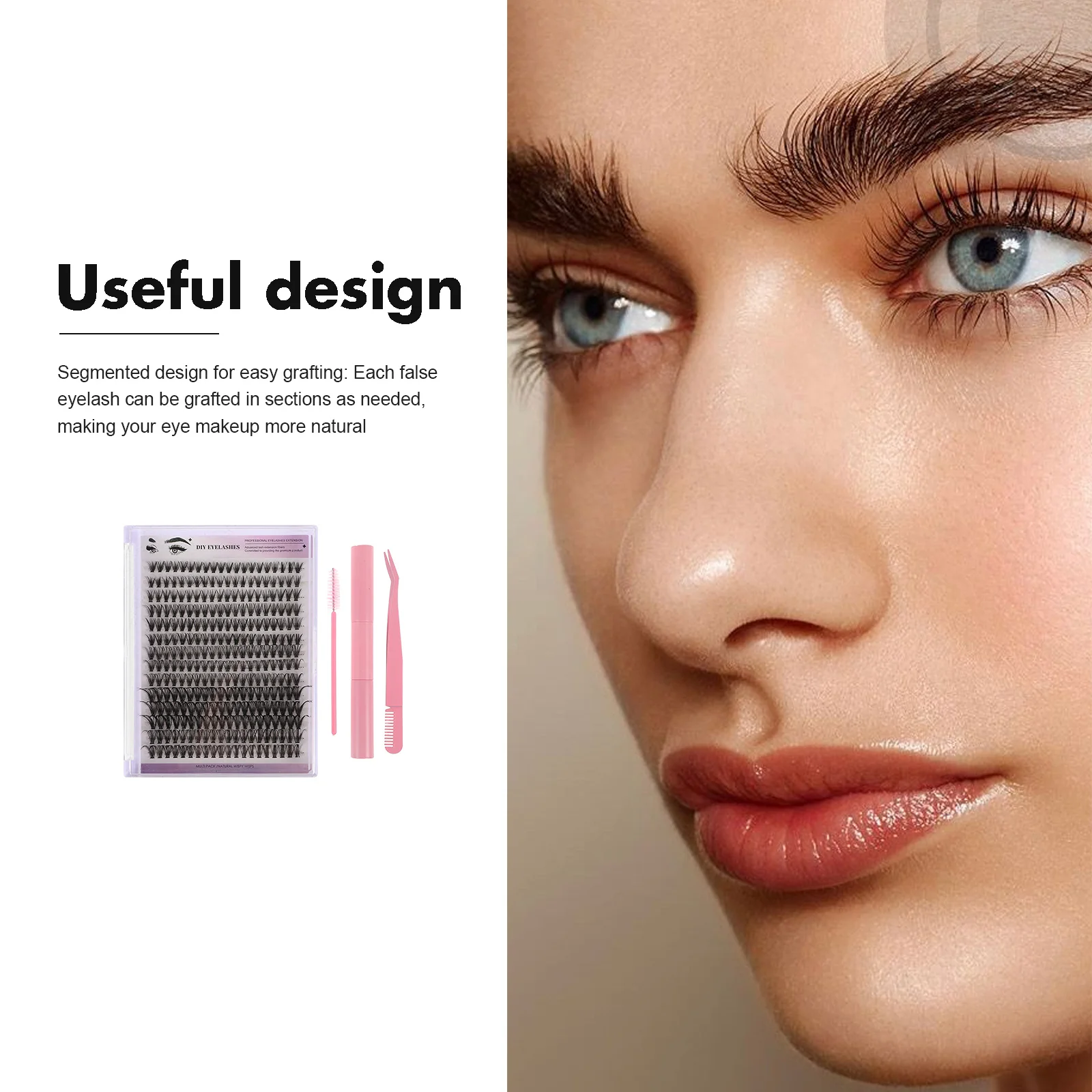 Kit de extensión de pestañas DIY, grupos de pestañas con removedor de adhesivo, pinzas, peines para mejorar el maquillaje de ojos portátil