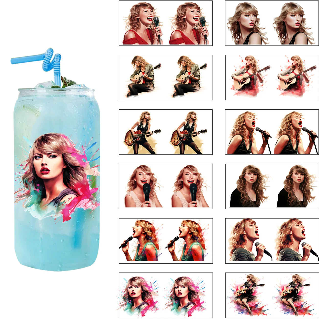 

Female Singer Series easy peel waterproof DIY Decals Retro Beauty 3D transfers uvdtf crystal sticker 16oz uv dtf cup wraps