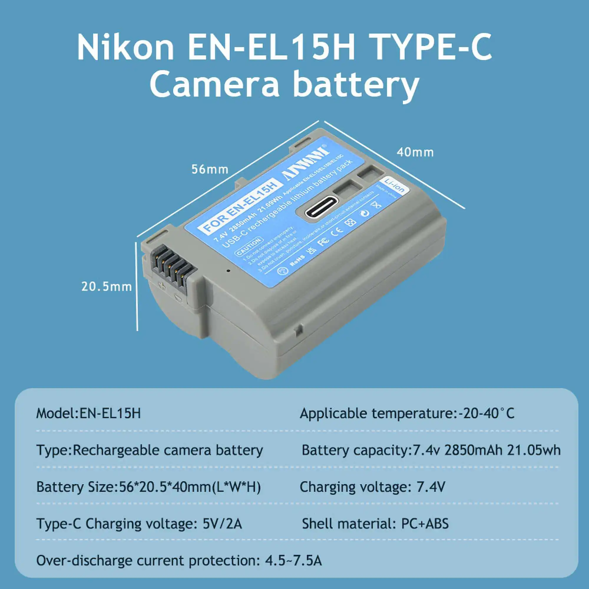 2850mAh En El15 EN-EL15C Nikon Battery USB En-El15 Type C EN-EL15A EN-EL15B Camera Battery for D750 D810 D7500 D500 D600