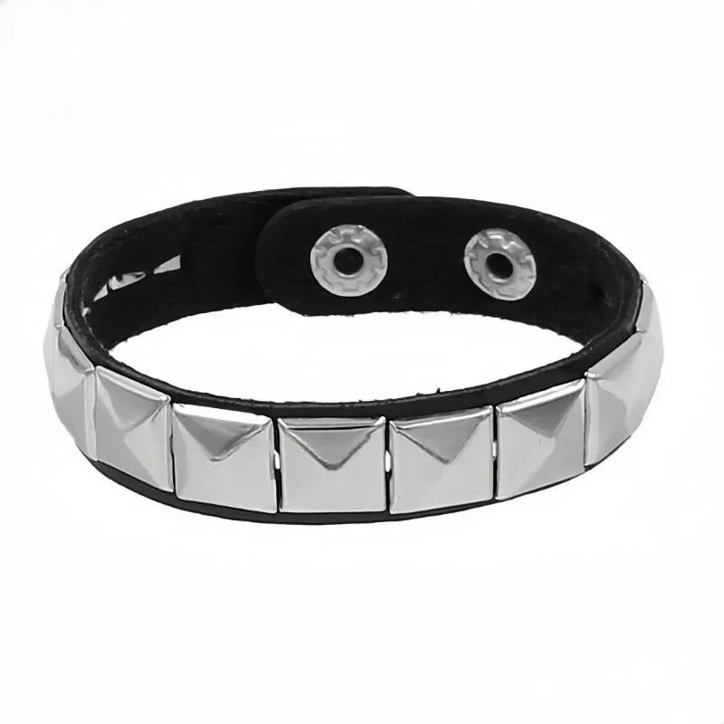 New! For Armbands Men Women Black Leather Goth Square Washer Rivet Bracelet Cuff Wristband Gothic Punk Bracelets