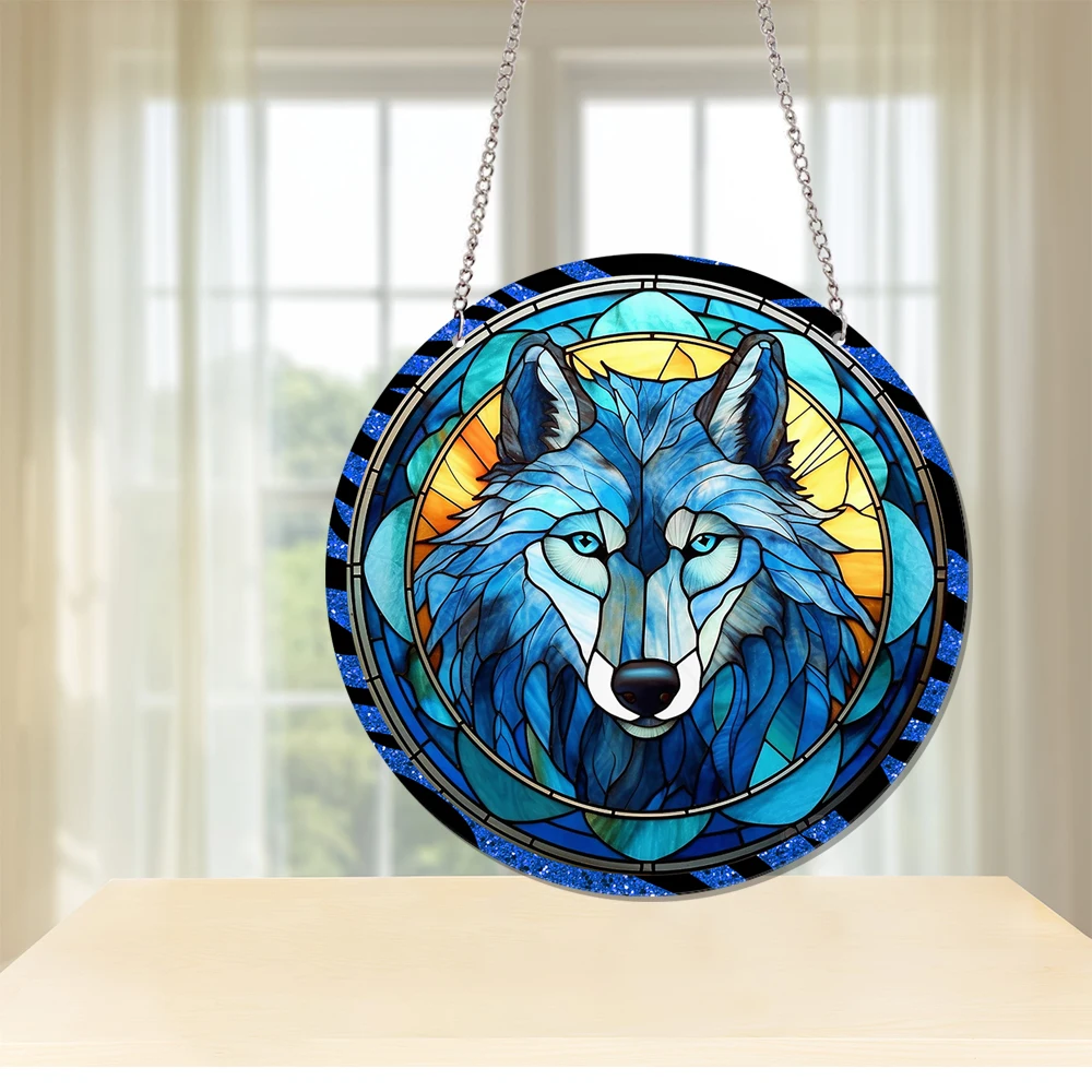 1 pc cool Wolf Window Hanging Acrylic Glass Pattern Flower  For Living Room Kids Room