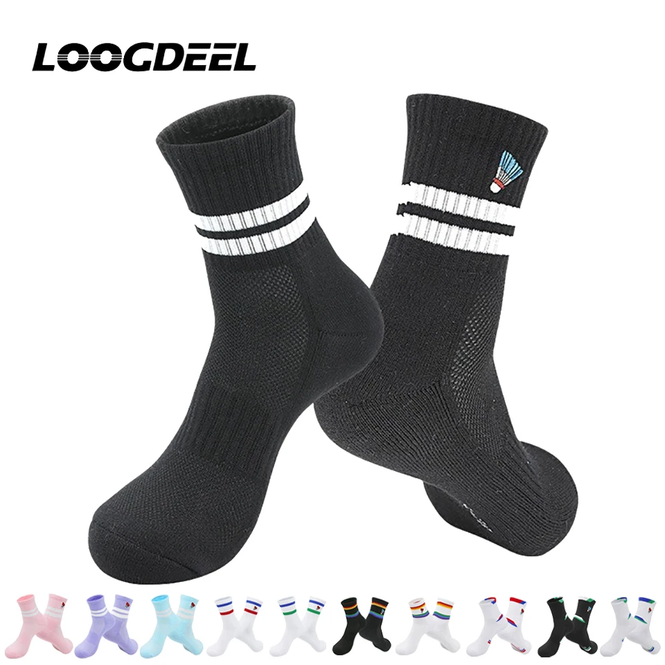 

LOOGDEEL Professional Badminton Socks Unisex Crew Socks Cotton Non-slip Breathable Terry Sole Sweat-absorbing Sports Socks