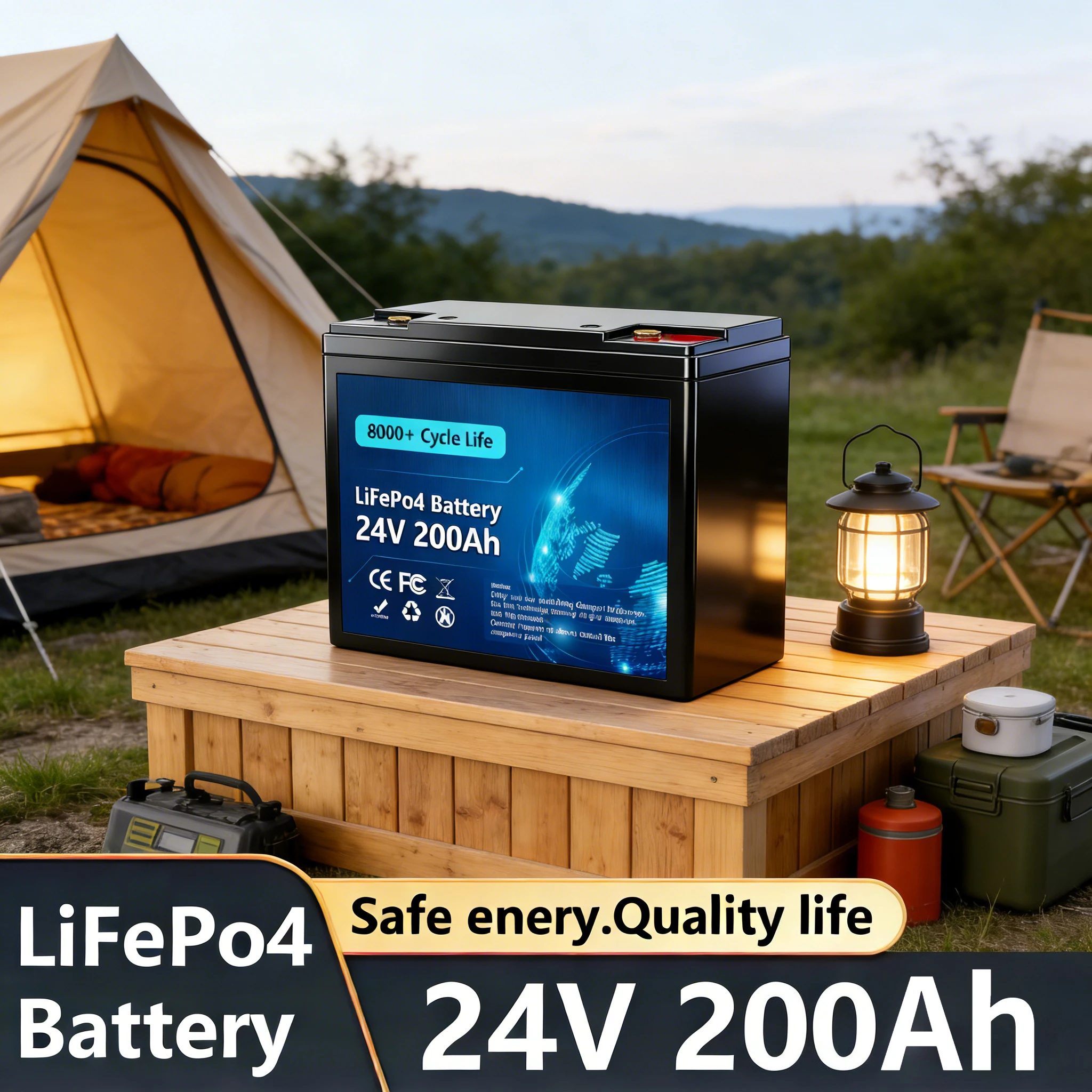 

24V 200Ah LiFePO4 Lithium Battery, Built-in 200A BMS, Rechargeable Battery, for RV/Camper, Solar, Marine, Overland/Van, Off-Gr