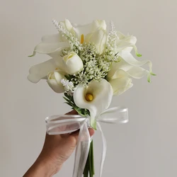 Artificial Calla Lily Mão Bouquet, Nupcial Holding Flores para dama de honra, Casamento Flores, Acessórios nupciais