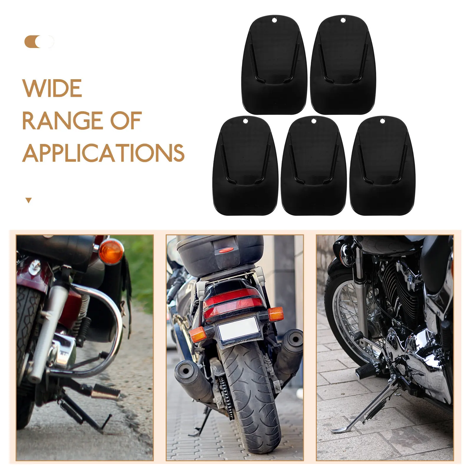 5Pcs Motorcycle Side Stand Pads Black Stable Kickstand Pad Motorcycle Foot Peg Bracket Dirt Bike Stand Motorbike Supplies