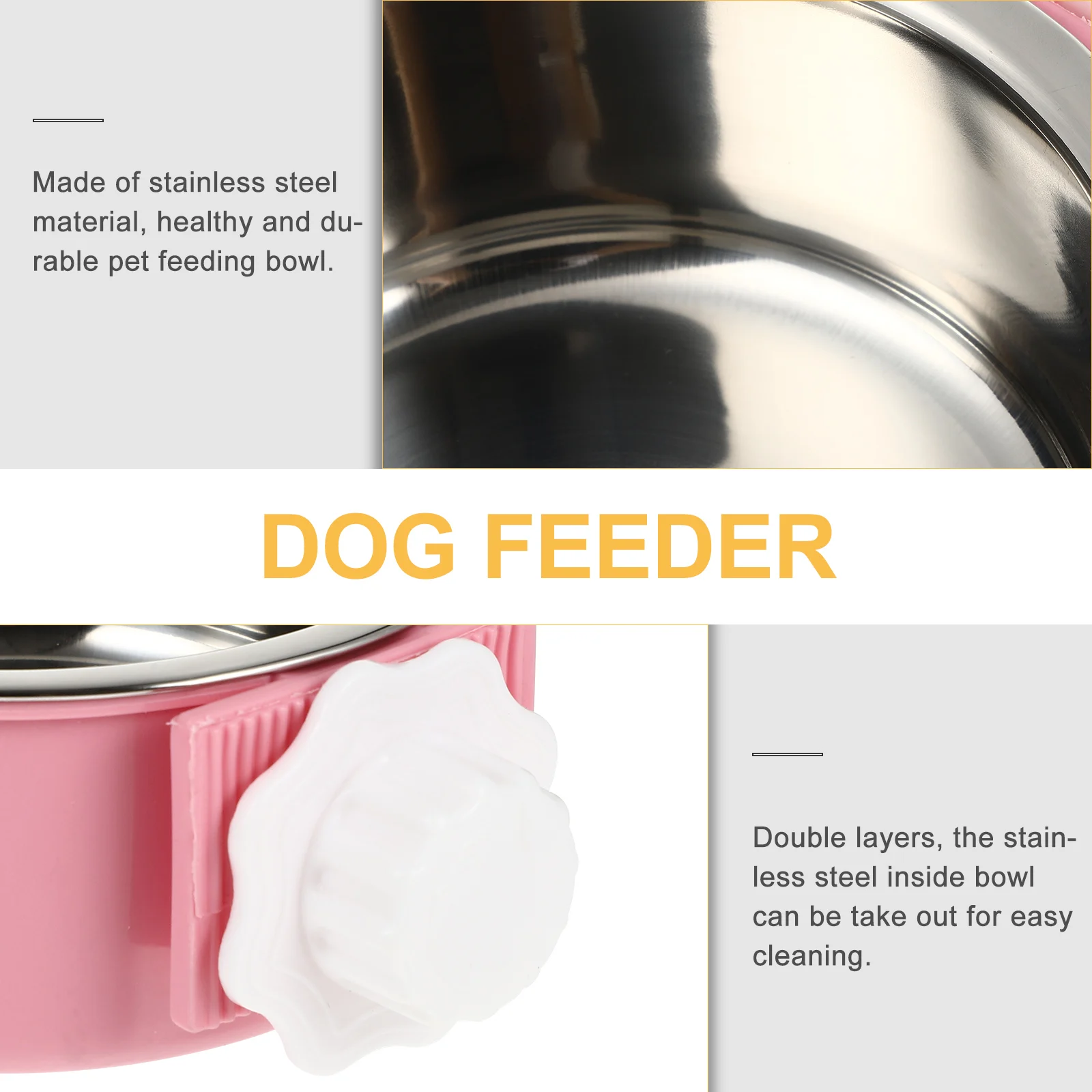 

Stainless Steel Pet Feeder Hanging Bowl Pink Size Design Anti-Overturn Smooth Surface Easy Clean Pet Feeder
