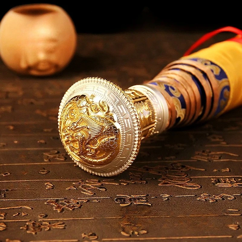 Exquisite Dragon Head Thangka Scroll Ends 2.5cm Alloy Carved Finials for Buddhist Art