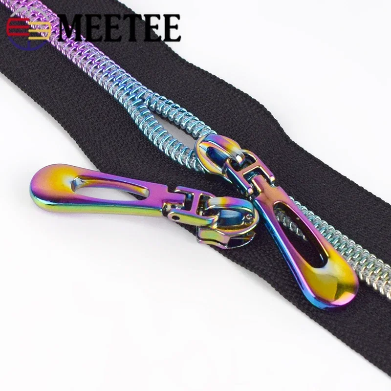 Meetee 1M Zipper+2Pcs Slider 5# Color Zippers Sliders Roll Coil Nylon Zips Head for Luggage Garment Zip Sewing Closure Accessory