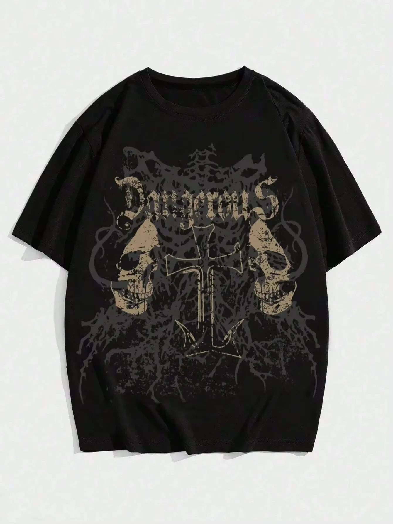 Fashionable men's new skull print micro elastic soft and breathable round neck T-shirt outdoor urban high street top
