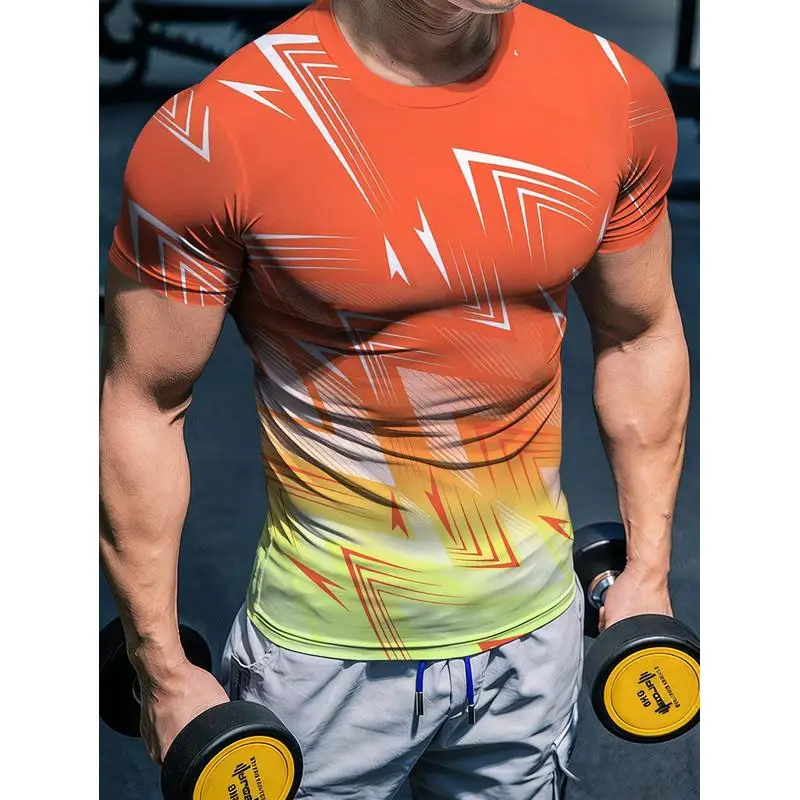 European And American Style Men's Quick Dry Sports T Shirt Stretchy Body Hugging Muscle Defining Fitness Apparel Cycling Running