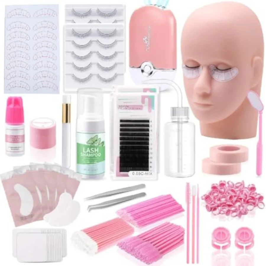 

Lash Extension Kit for Beginners with Mannequin Head and USB Fan: Complete Starter Kit for Practice Training in Cosmetology and