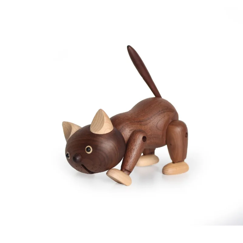 Walnut Solid wood Big Face Cat Nordic Creative Home Crafts Wooden Chirdren Toys Decoration Figurines Ornament Gift Puppet Dolls