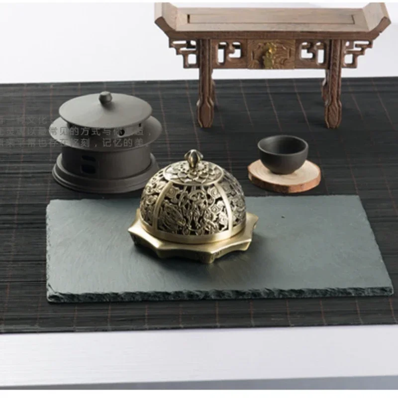 Imitation Copper Crafts Plate Incense Burner Household Decoration Offering Buddha Sandalwood Classical Indoor Incense Burner