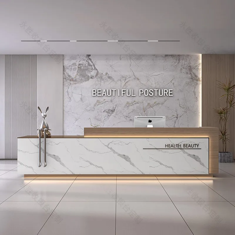 

Receptionist Front Desk Beauty Salon Reception Counter Modern Office Desk Storage Table Set Aesthetic Reception Furniture