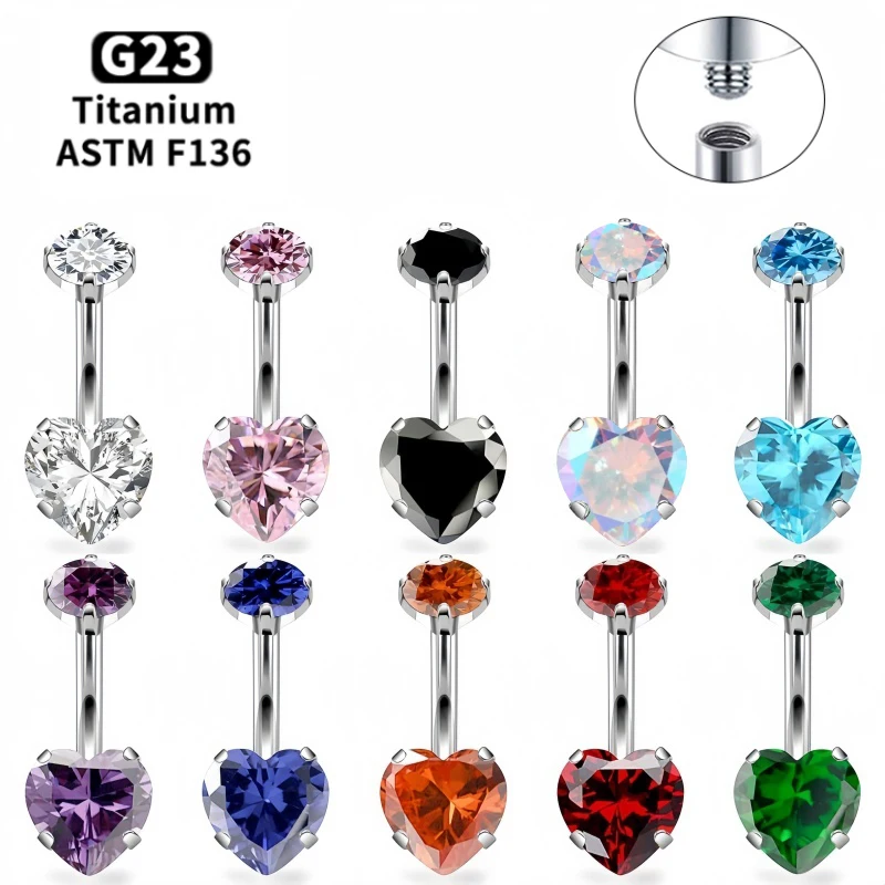 G23 Titan Herzförmiger Bauchnabelpiercing für Frauen 14G Klarer CZ Nabelpiercing Hypoallergener Sexy Körperschmuck