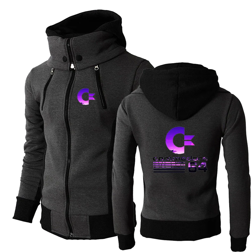 2025 Commodore 64 Detachable Hat Hooded Coat Spring And Autumn Man's Custom Hoodies C64 SID Amiga Logo Print Daily Slim Jacket