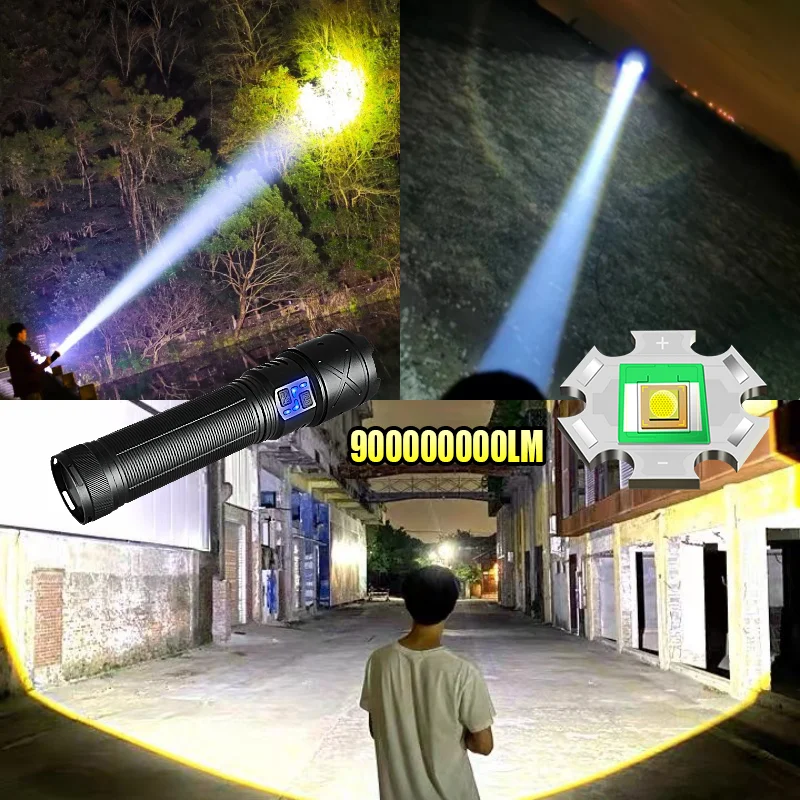 2025 900000000LM 16000mAh Super Big Flashlight USB Rechargeable 8000M Ultra Bright LED FlashLight Work Lamp Zoom Camping Lantern