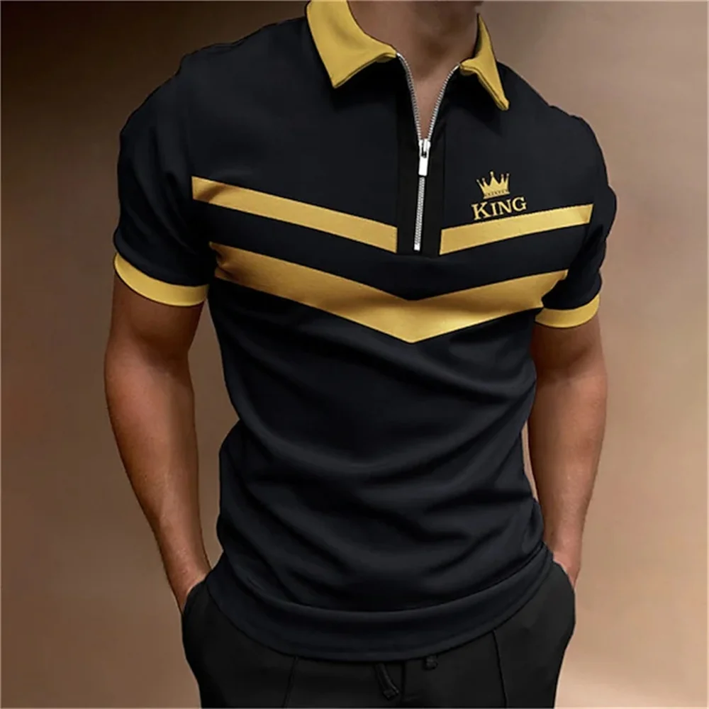 Heren Tops Polo Golf Heren King Print T-shirt Hoge kwaliteit Turndown Korte mouw Rits Trui Originele golfkleding Herenkleding