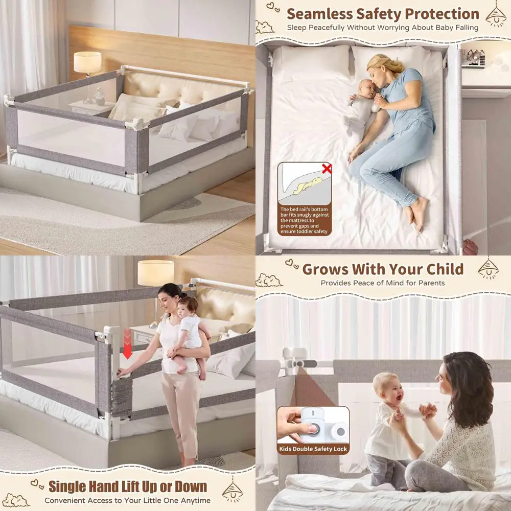 

Регулируемый по высоте защитный барьер для кроватей размера Queen и детских кроватей с защитой от открывания детьми, 78.74 x 78.74 x 59