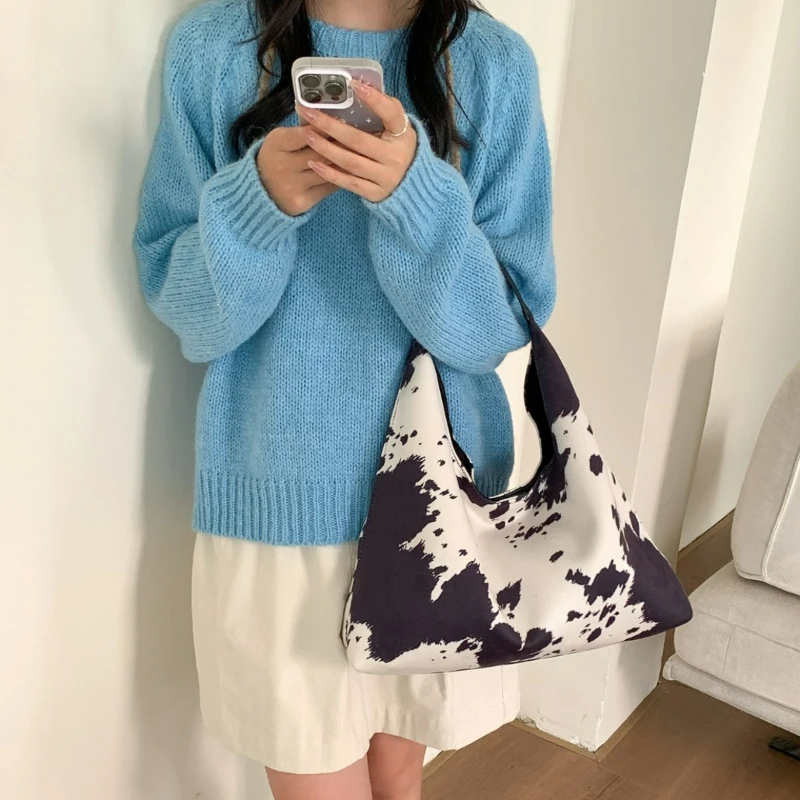 عبر الحدود البقرة تصميم المتشرد حقيبة المرأة موضة بسيطة الملمس حقيبة كتف سعة كبيرة حقيبة ركاب عادية ومتعددة الاستخدامات #2