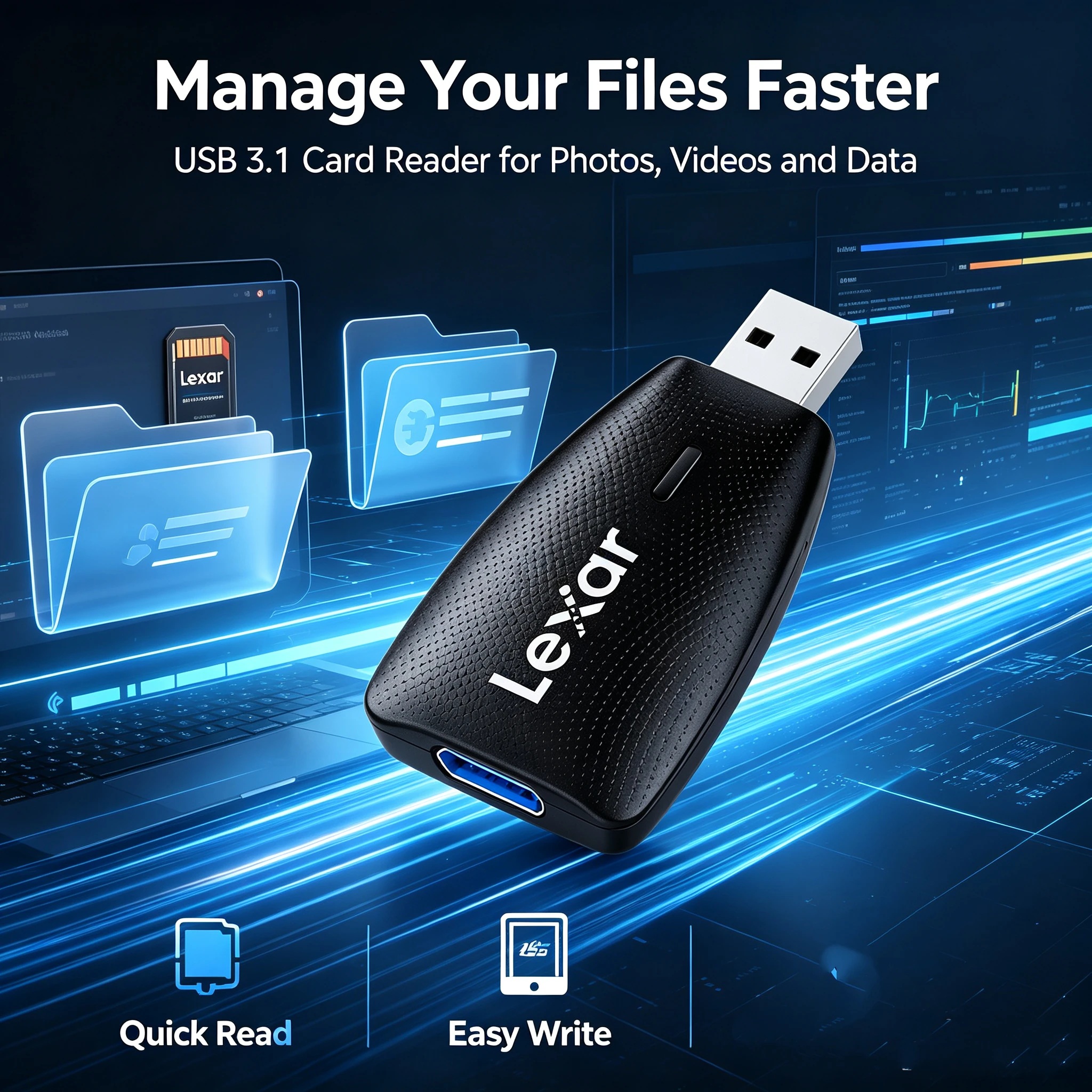 Lexar USB 3.1 Card Reader Dual Slot SD Micro SD TF Memory Card Adapter For PC Laptop Computer Accessories