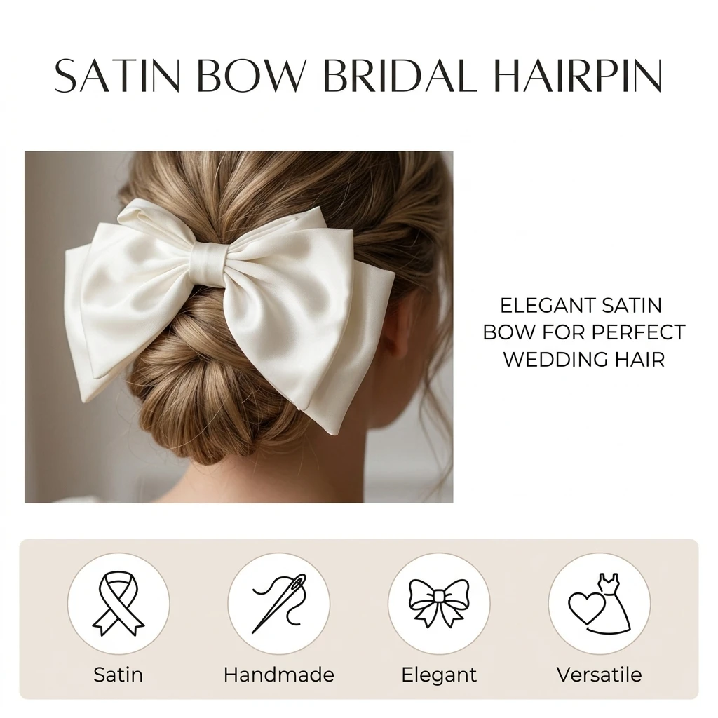 Elegant Hair Clip Satin Bow Knot for Bridal Wedding Ceremony Handcrafted White Hair Accessory Graceful Party Headpiece