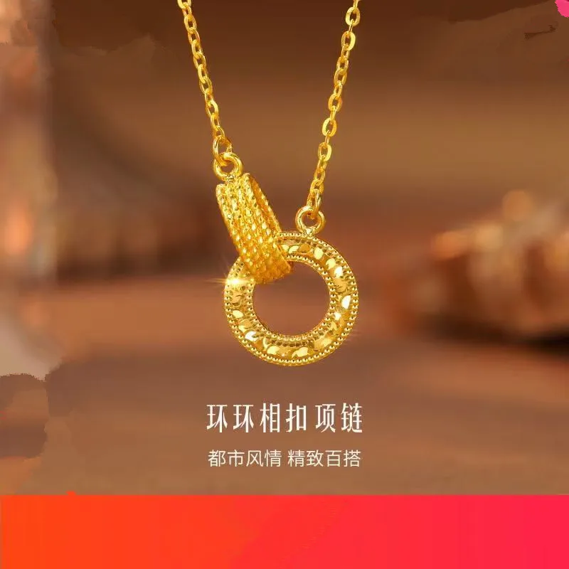 

Колье Jindian Same Seiko с двойным кольцом и эффектом дробленого льда, женское модное французское кольцо, переплетающиеся кольца, легкая роскошь, цепочка на ключицу для девушек