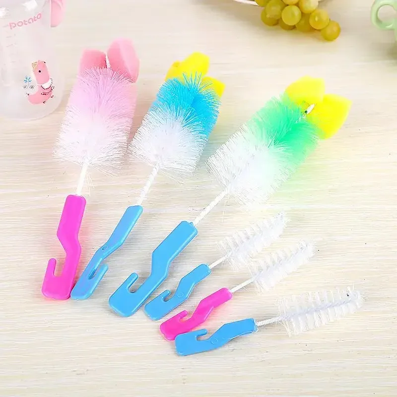 360 Degrees Cleaner + Pacifier Brush Plastic Sponge Nylon Baby Bottle Brush Cleaner Nipple Feeding Bottle Sponge Brush