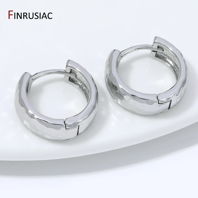 Rhodium Plated Brass Irregular Surface Hoops Earrings,Geometric Huggie Earring Unisex Streetwear Party Jewelry Gift