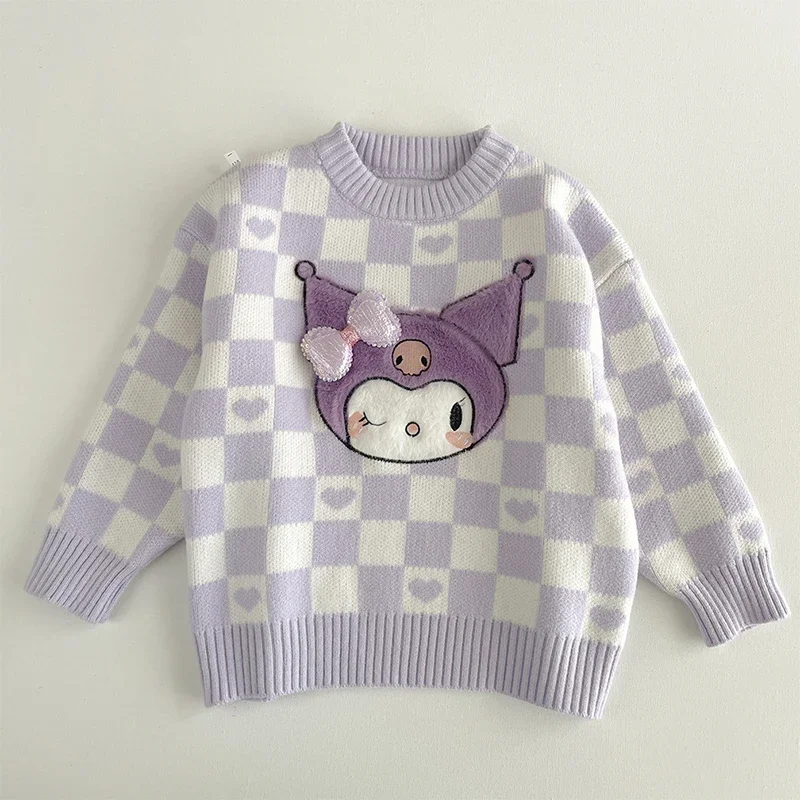 Kawaii Sanrio Children Sweater Kuromi My Melody Cartoon Cute Anime Keep Warm Clothing Undershirt Comfortable Toys Girls Gifts