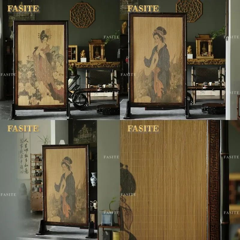 For New Chinese Bamboo Screen Double Sided Silk Mat with Lady Picture Partition for Entrance Door Living Room Home Decor