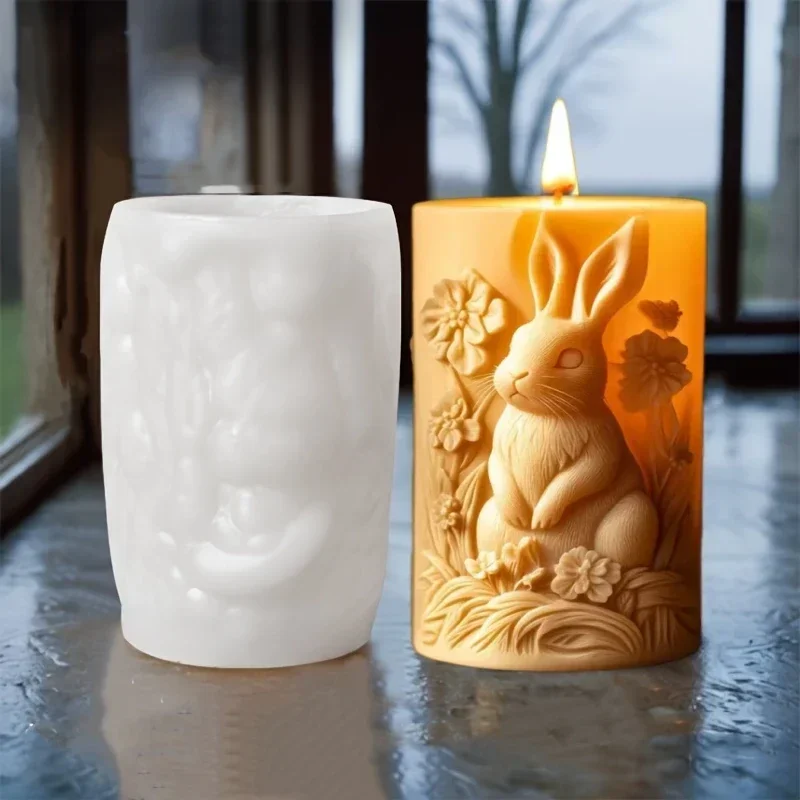 3D Squirrel Relief Cylinder Candle Silicone Mold Eating Pine Squirrel Relief Resin Mould Rabbit penguin Cement Gypsum Molds