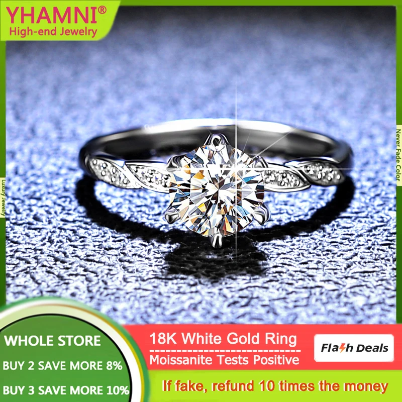 

YHAMNI Gorgeous PT950 Platinum 1CT Moissanite Diamond Ring Elegant Women Bridal Engagement Wedding Party Promise Jewelry Gift