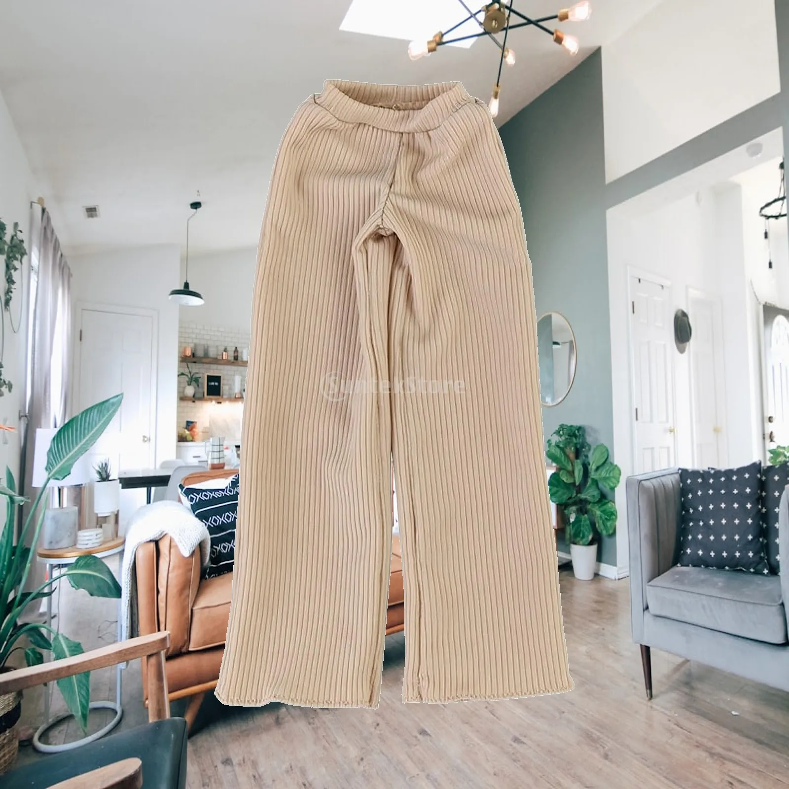 Ribbed Doll Pants with Elastic Waistband Fashionable Wide-Leg Doll Trousers 12 Inch Figure Pants Easy to Clean Breathable
