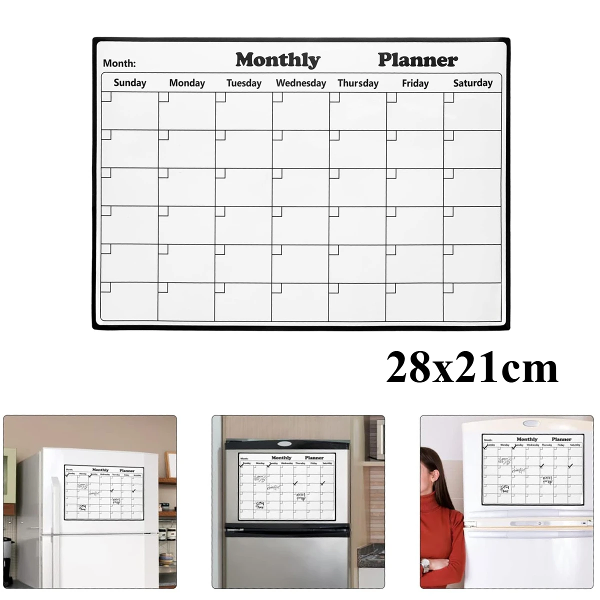 Calendário de geladeira 28x21cm Calendário magnético de apagamento a seco Calendário de quadro branco para planejadores de geladeira